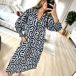 Umgee Navy and White Chevron Dress